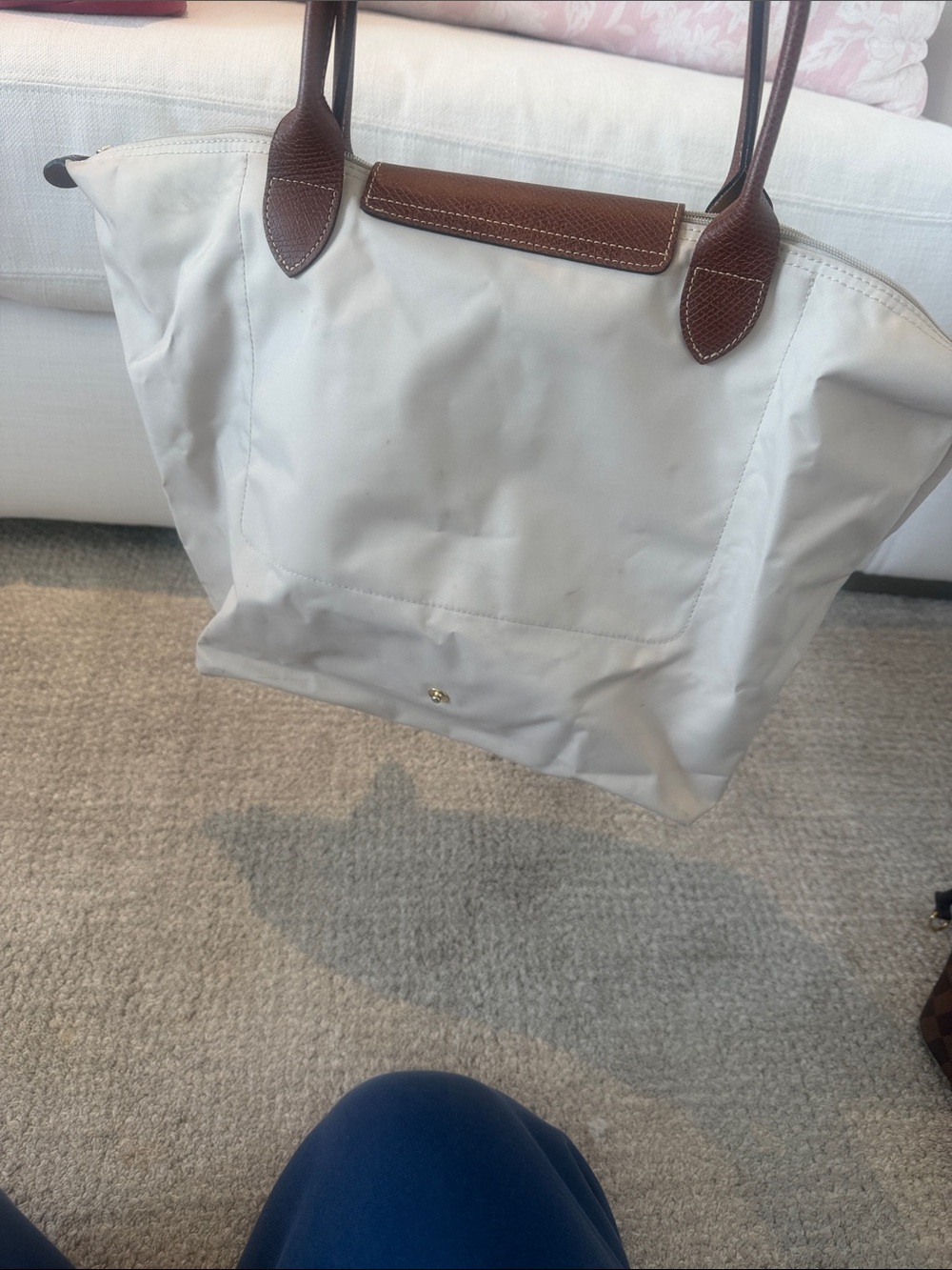 Longchamp Beige Tote with Brown Leather Trim - Picture 2 of 4